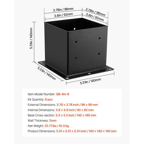 4x4 Post Base 8 Pcs Inner Size 36x3.6 inch 92x92 mm Post Brackets Heavy