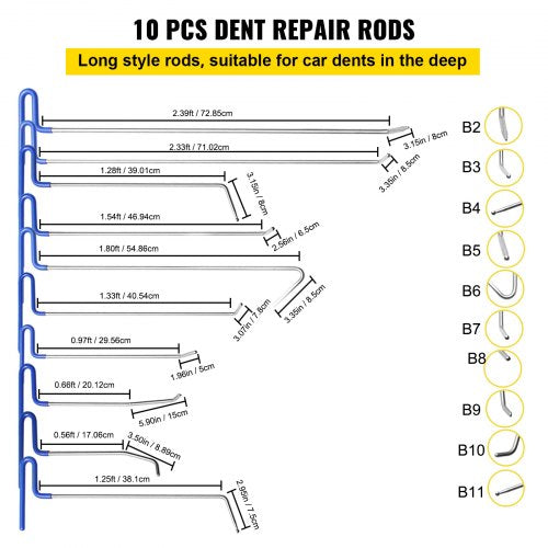 Rods Dent Removal Kit 20 Pcs Paintless Dent Repair Rods Stainless Steel