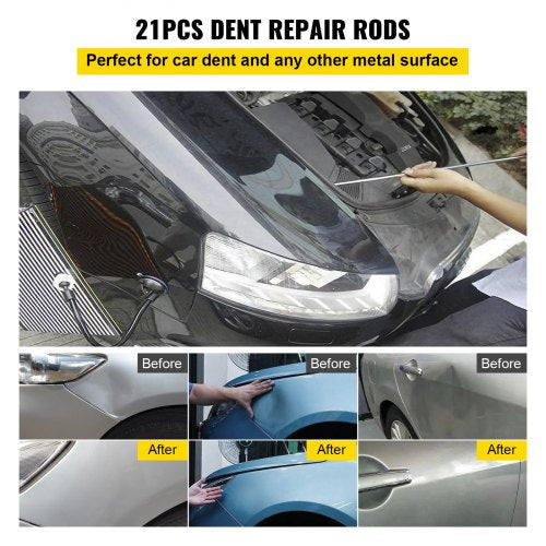Rods Dent Removal Kit 21 Pcs Paintless Dent Repair Rods Stainless Steel