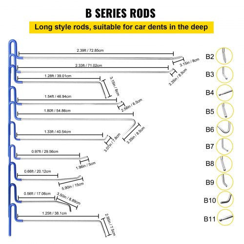 Rods Dent Removal Kit 21 Pcs Paintless Dent Repair Rods Stainless Steel