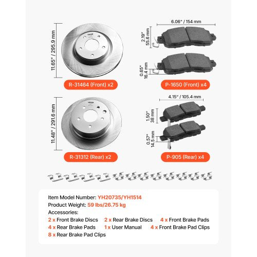 Front and Rear Brake Kit Compatible with 2013 Nissan Altima Base SL SV