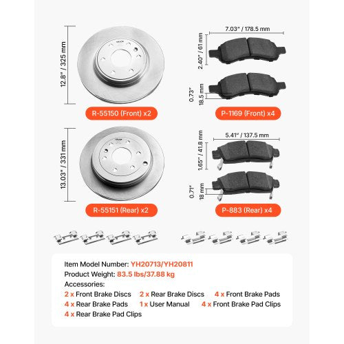 Front Rear Brake Kit Compatible with 20082017 Buick Enclave 20092017