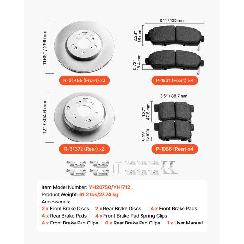 Front Rear Brake Kit Compatible with 20122016 Honda CRV AWD Models