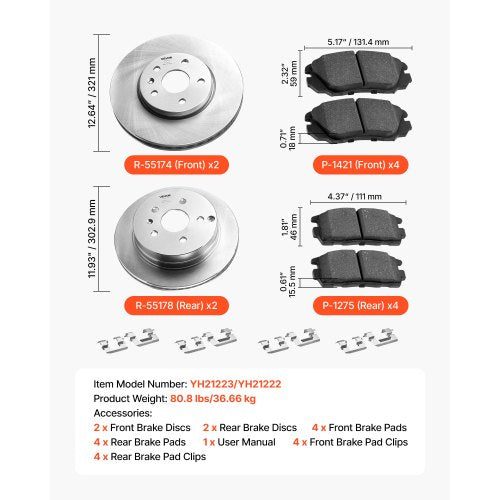 Front and Rear Brake Kit Compatible with 20102017 Chevrolet Equinox