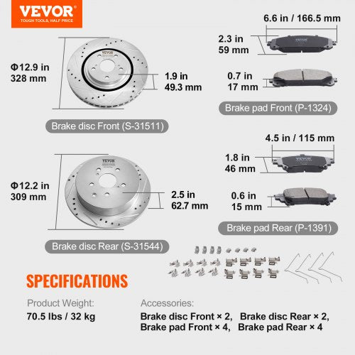 Front and Rear Brake Kit Compatible with Toyota Sienna Highlander Lexus