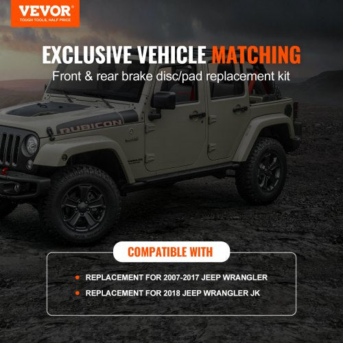Front and Rear Brake Kit Compatible with 20072017 Jeep Wrangler Drilled