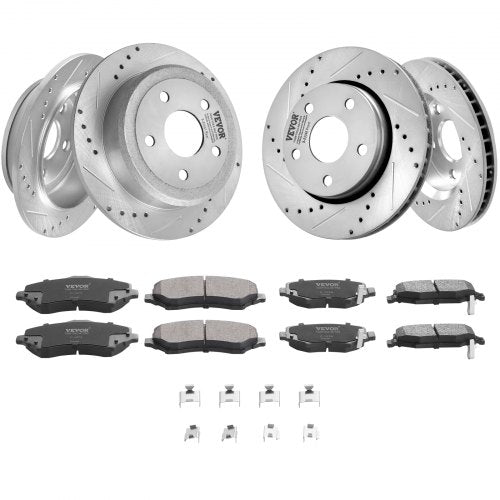 Front and Rear Brake Kit Compatible with 20072017 Jeep Wrangler Drilled