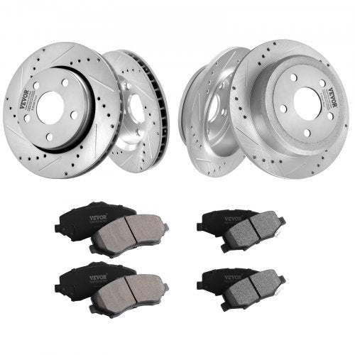 Front and Rear Brake Kit Compatible with 20072017 Jeep Wrangler Drilled