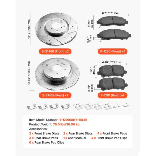 Front and Rear Brake Kit Compatible with 20072013 Acura MDX 20102013