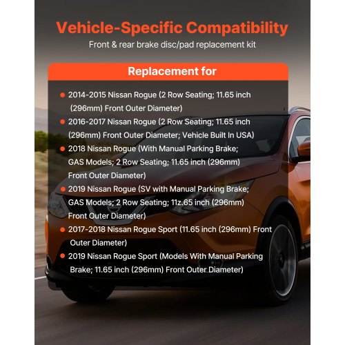 Front and Rear Brake Kit Compatible with 20142015 Nissan Rogue 2 Row