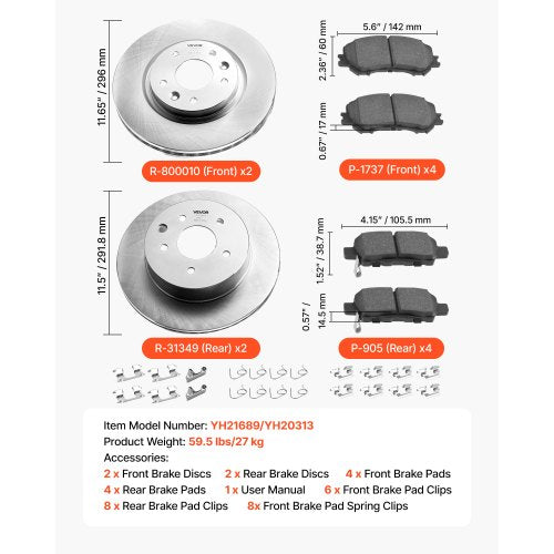 Front and Rear Brake Kit Compatible with 20142015 Nissan Rogue 2 Row