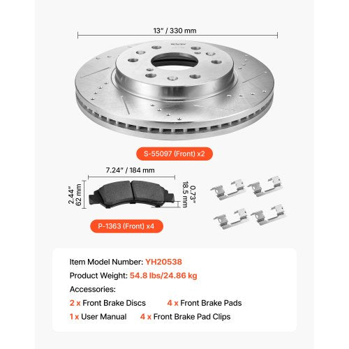 Front Brake Kit Compatible with 20082016 Cadillac EscaladeEscalade ESV