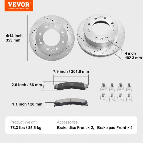 Front Brake Kit Compatible with 20112019 Chevy Silverado GMC Sierra 2500