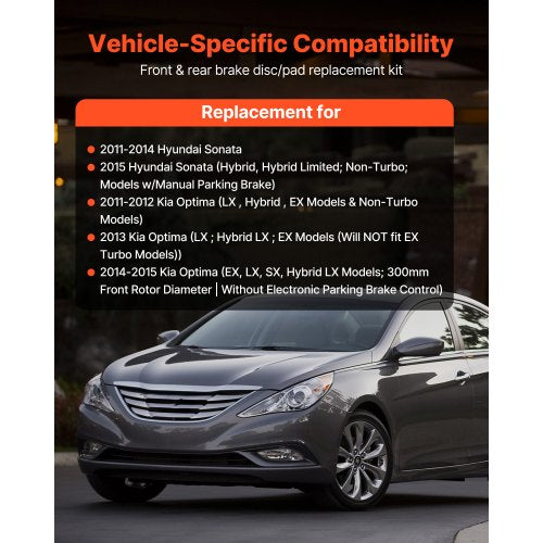 Front Rear Brake Kit Compatible with 20112014 Hyundai Sonata 2015