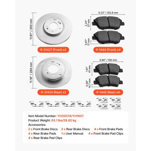 Front Rear Brake Kit Compatible with 20112014 Hyundai Sonata 2015