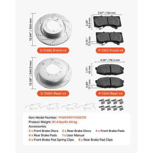 Front Rear Ceramic Brake Kit Compatible with 20162021 Lexus LX570