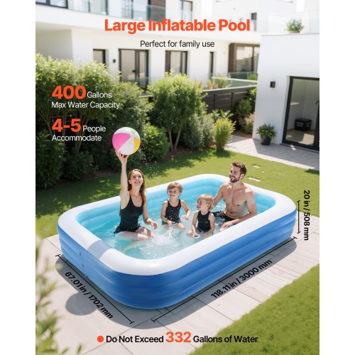 Inflatable Pool 118 x 67 x 20 inch Large Inflatable Swimming Pool Family