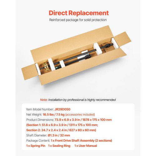 Front Drive Shaft, 73.9" Prop Shaft Driveshaft Assembly Compatible with 2014-2017 Polaris RZR XP 1000, Replace #PRP-PO-09-006 1333350 1333424