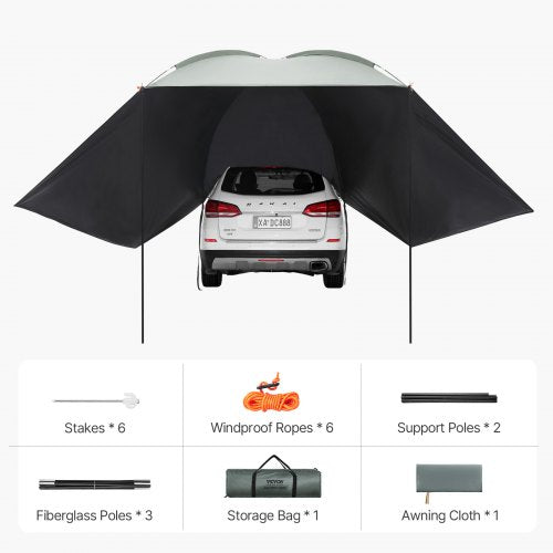 Vehicle Awning Large 10 x 7 Shade Coverage Car Side Awning PU2000mm