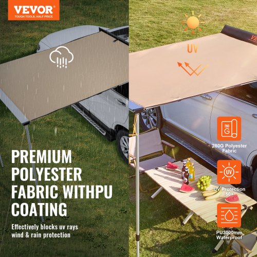 Car Side Awning Large 66 x 82 Shade Coverage Vehicle Awning PU3000mm
