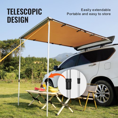 Car Side Awning Large 66 x 82 Shade Coverage Vehicle Awning PU3000mm