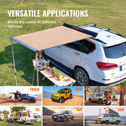 Car Side Awning Large 66 x 82 Shade Coverage Vehicle Awning PU3000mm