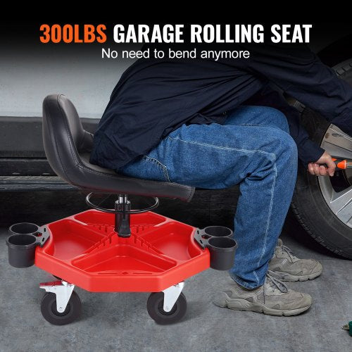 Rolling Garage Stool Adjustable Height 17 x 15 in Comfort CushionRound
