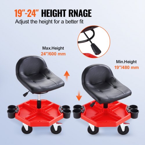 Rolling Garage Stool Adjustable Height 17 x 15 in Comfort CushionRound