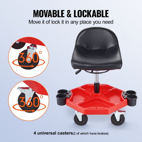 Rolling Garage Stool Adjustable Height 17 x 15 in Comfort CushionRound
