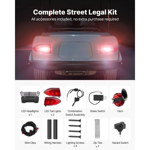 Golf Cart Light Kit 12V Street Legal LED Headlight and Taillight Kit