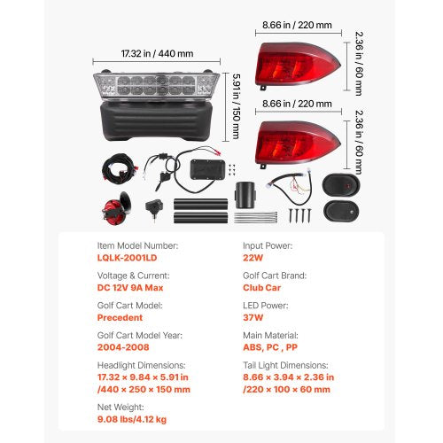 Golf Cart Light Kit 12V Street Legal LED Headlight and Taillight Kit