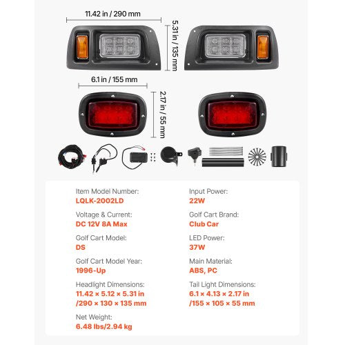 Golf Cart Light Kit 12 Volt Street Legal LED Headlight and Taillight Kit