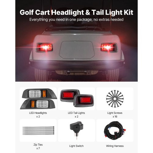 Golf Cart Light Kit 12V LED Headlight and Taillight Kit with Wiring