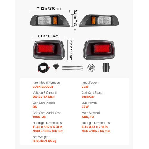 Golf Cart Light Kit 12V LED Headlight and Taillight Kit with Wiring