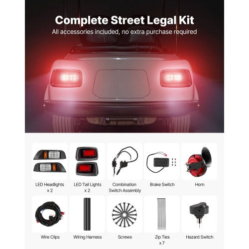 Golf Cart Light Kit 12 Volt Street Legal LED Headlight and Tail Light Kit