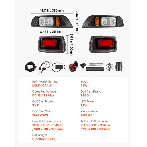 Golf Cart Light Kit 12 Volt Street Legal LED Headlight and Tail Light Kit