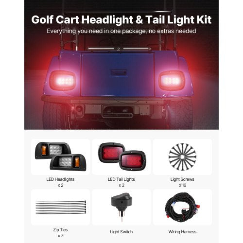 Golf Cart Light Kit 12 Volt LED Headlight and Tail Light Kit with Wiring