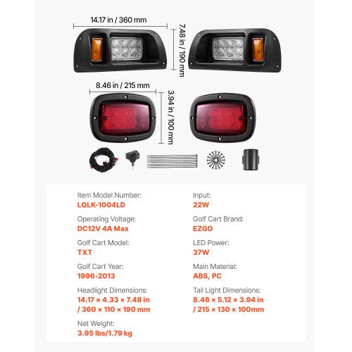 Golf Cart Light Kit 12 Volt LED Headlight and Tail Light Kit with Wiring