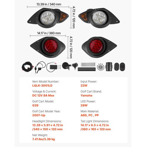 Golf Cart Light Kit 12 Volt Street Legal LED Headlight and Taillight Kit 1