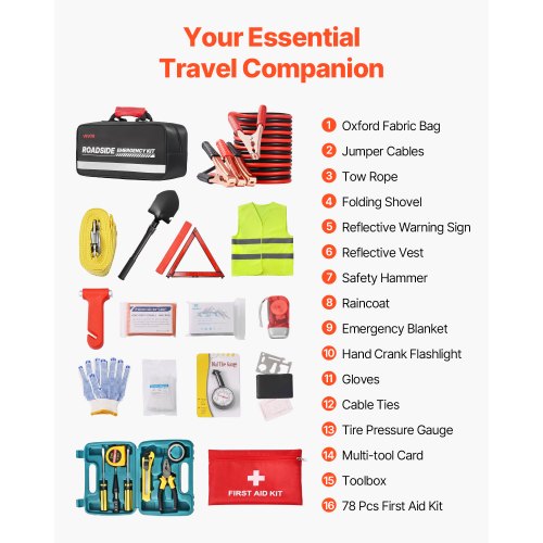 Car Emergency Kit 2in1 First Aid Kit with Jumper Cables Essential