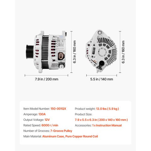 Car Alternator 11341 Fit for Nissan Altima V6 35L 20072010 Maxima
