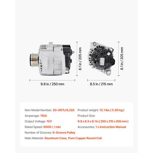 Car Alternator 11491 Compatible with Hyundai Sonata 24L 20102013 Kia
