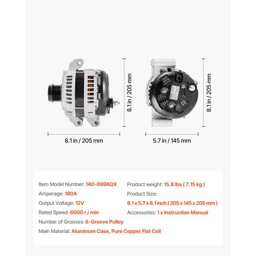 Car Alternator 11598 Fit for Dodge Challenger V6 36L 20152021 Charger