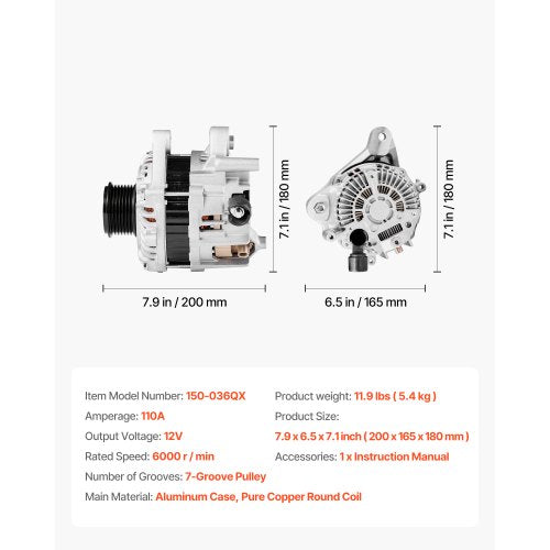 Car Alternator 11999 Compatible with Honda Accord L4 24L 20132017