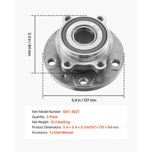 2PCS Front Wheel Bearing Hub Assembly Fit for 2018 Audi Q3 Komfort Premium