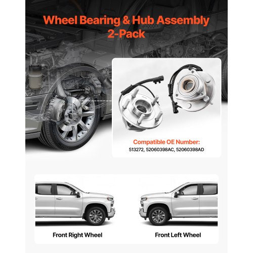 2PCS Front Wheel Bearing Hub Assembly Fit for Jeep Wrangler 2010 Islander