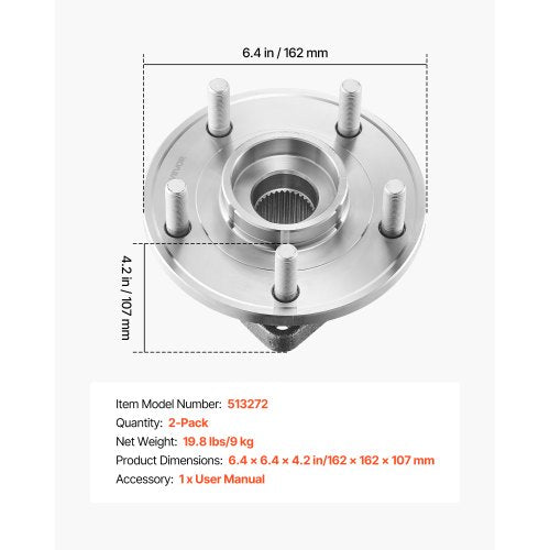 2PCS Front Wheel Bearing Hub Assembly Fit for Jeep Wrangler 2010 Islander