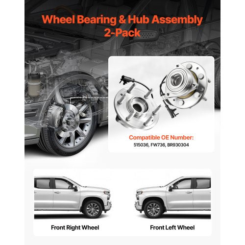 2PCS Front Wheel Bearing Hub Assembly Fit for Chevy Silverado 1500 4WD