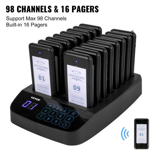 F101 Restaurant Pager System 16 Pagers Max 98 Beepers Wireless Calling