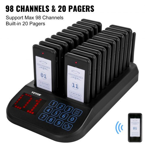 F103 Restaurant Pager System 20 Pagers Max 98 Beepers Wireless Calling